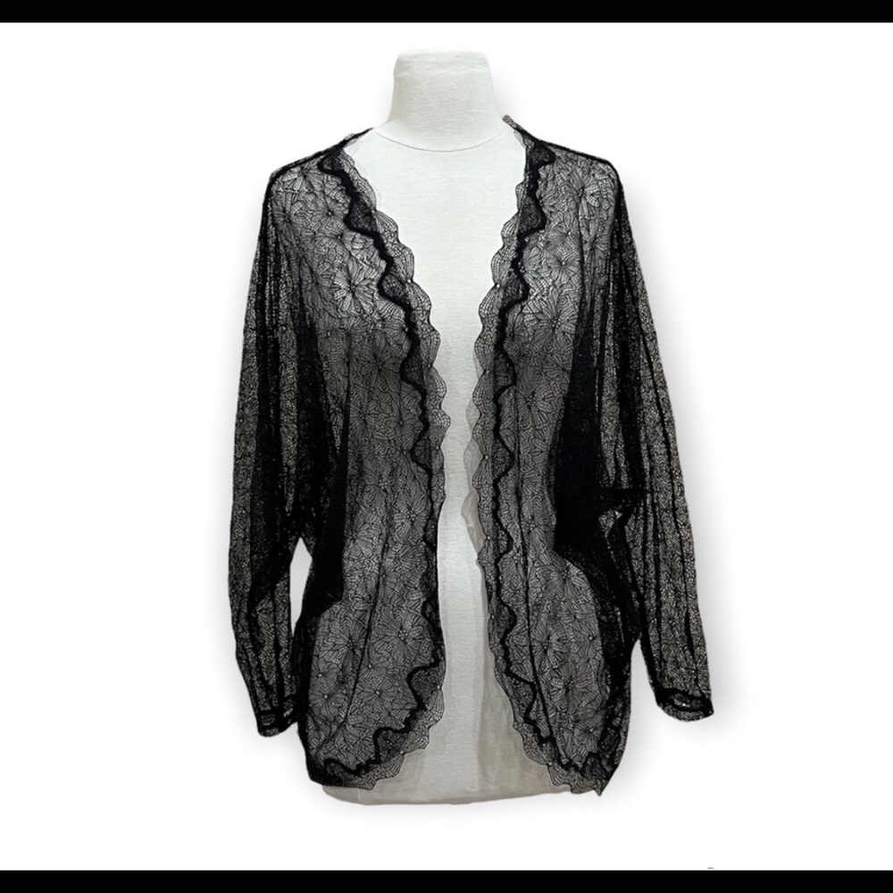Victoria’s Secret Black Floral Lace Long Sleeve Cardigan, Medium/Large